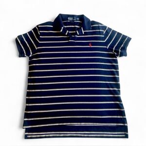 Ralph Lauren Vintage Red Pony Blue 100% Cotton Stripe Shirt Size L